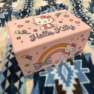 2024 Sanrio Hello Kitty Rainbow Jewelry Box Pink Wood Mirror Lined 7"x4.5"x4"